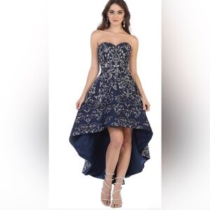 May Queen - RQ7672 Embroidered Scroll Motif High Low Dress